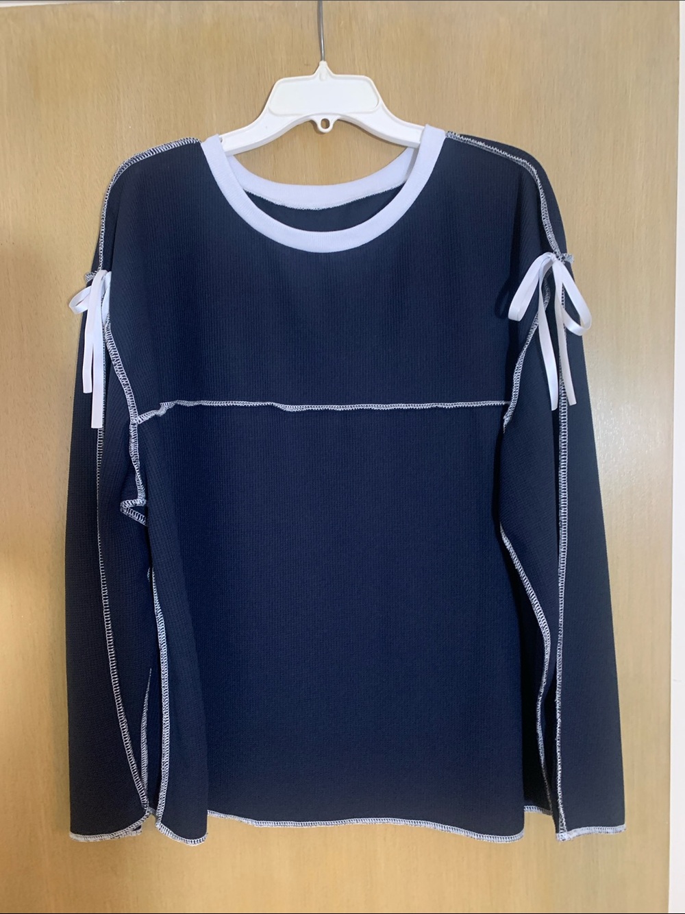 💙💙Blue PLUS SIZE 3XL Long Sleeve Top with White Trim and Shoulder Bows